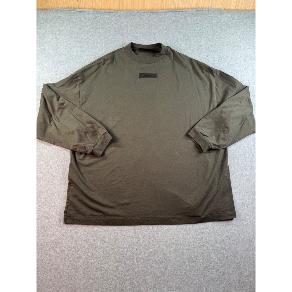Fear of God Essentials Long Sleeve T-Shirt Olive Green Boxy Fit Small